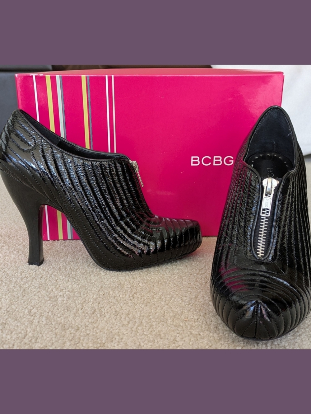 BCBGirls Black Quilted Genuine Patent Leather Heeled Ankle Boots US Size 7